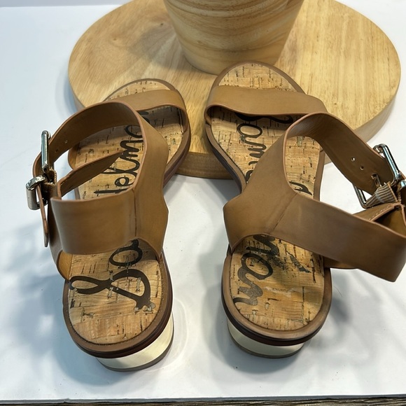 Sam Edelman Tan Cork Footbed ankle strap Sandals women’s size 8.5 1 1/2” heel - Picture 4 of 6